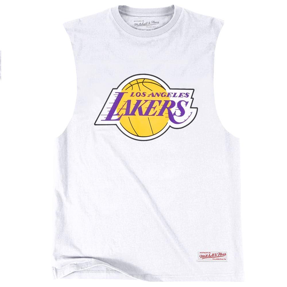 Mitchell And Ness T-Shirts Los Angeles Lakers Mitchell & Ness NBA HWC Retro Logo Sleeveless Muscle T-Shirt - White