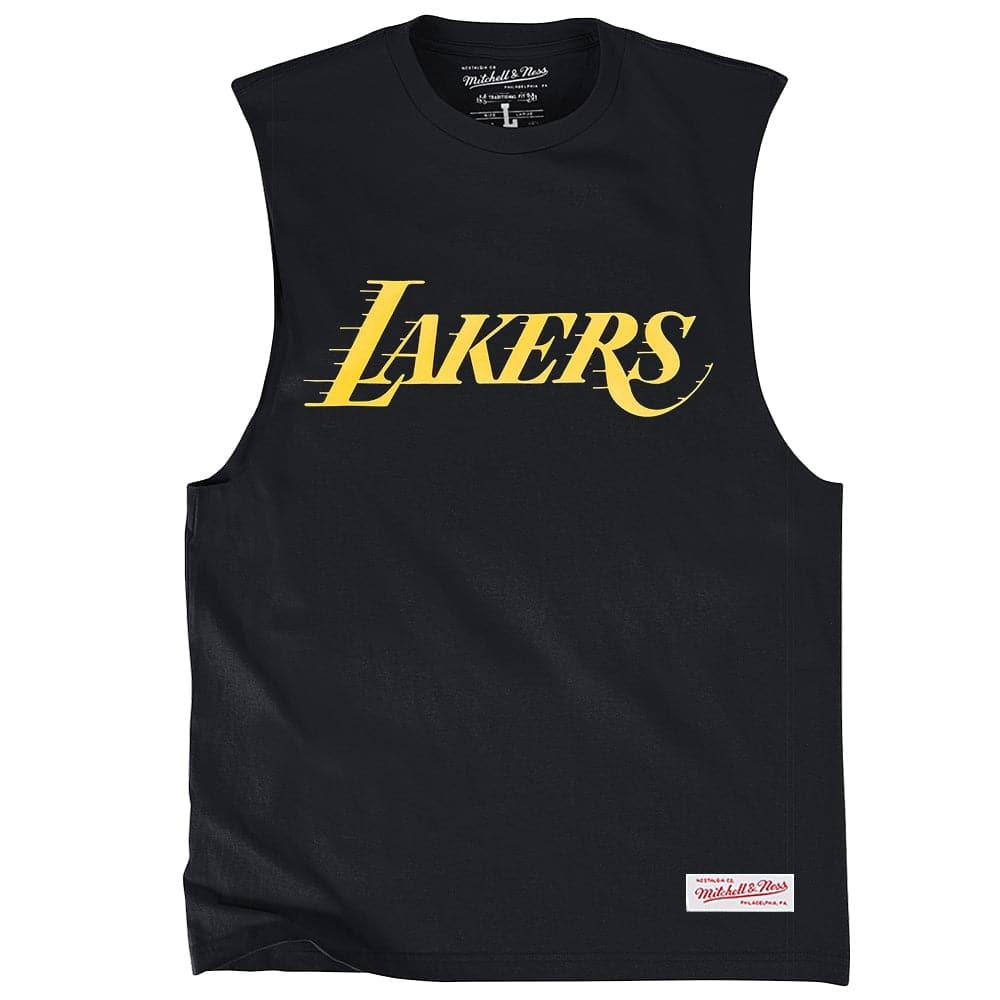 Mitchell And Ness T-Shirts Los Angeles Lakers Mitchell & Ness NBA HWC Retro Wordmark Sleeveless Muscle T-Shirt - Black