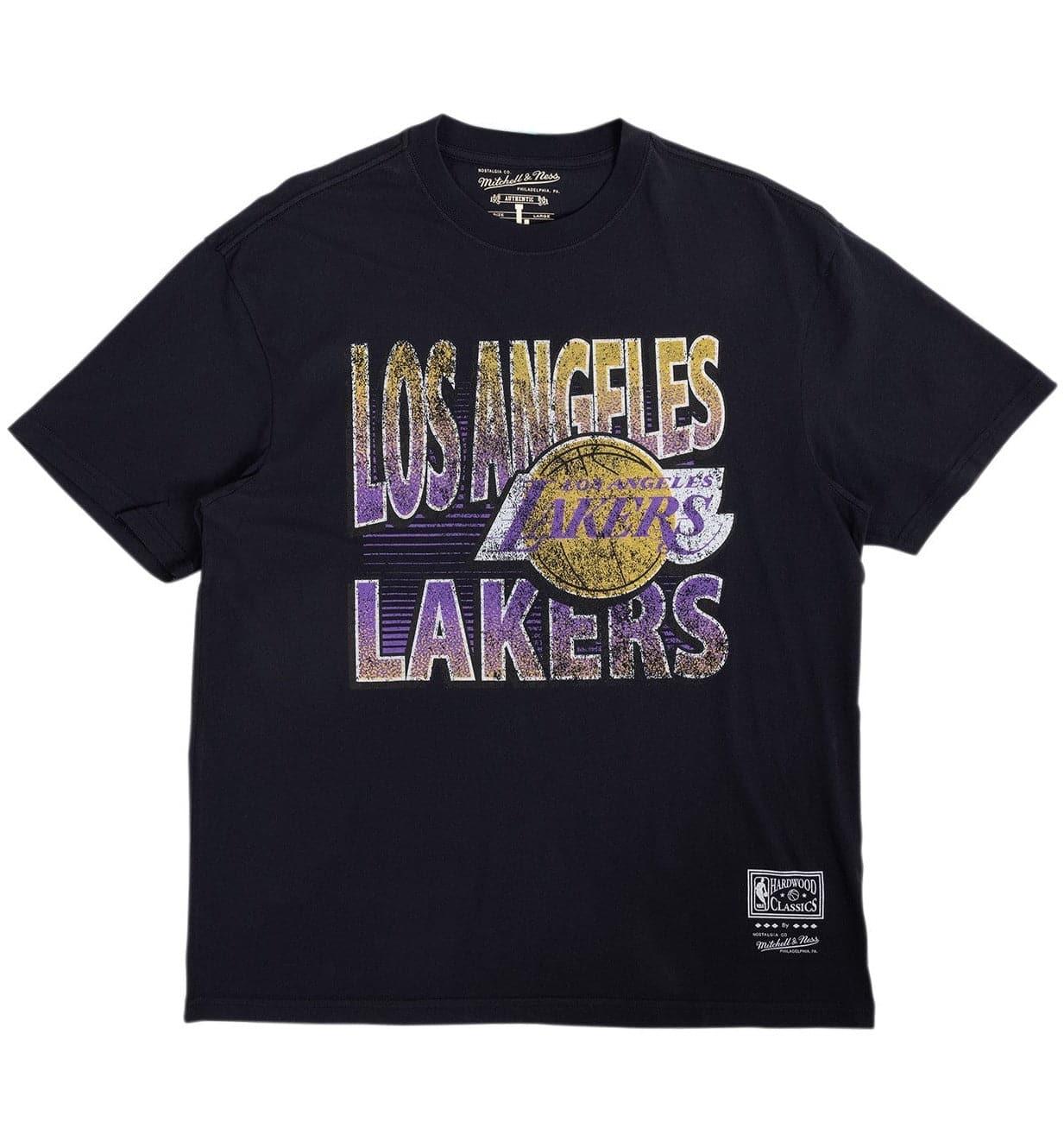 Mitchell And Ness T-Shirts Los Angeles Lakers Mitchell & Ness NBA Incline Stack Vintage T-Shirt - Faded Black