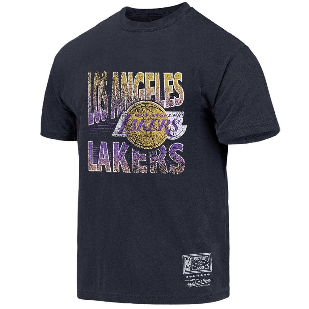 Mitchell And Ness T-Shirts Los Angeles Lakers Mitchell & Ness NBA Incline Stack Vintage T-Shirt - Faded Black