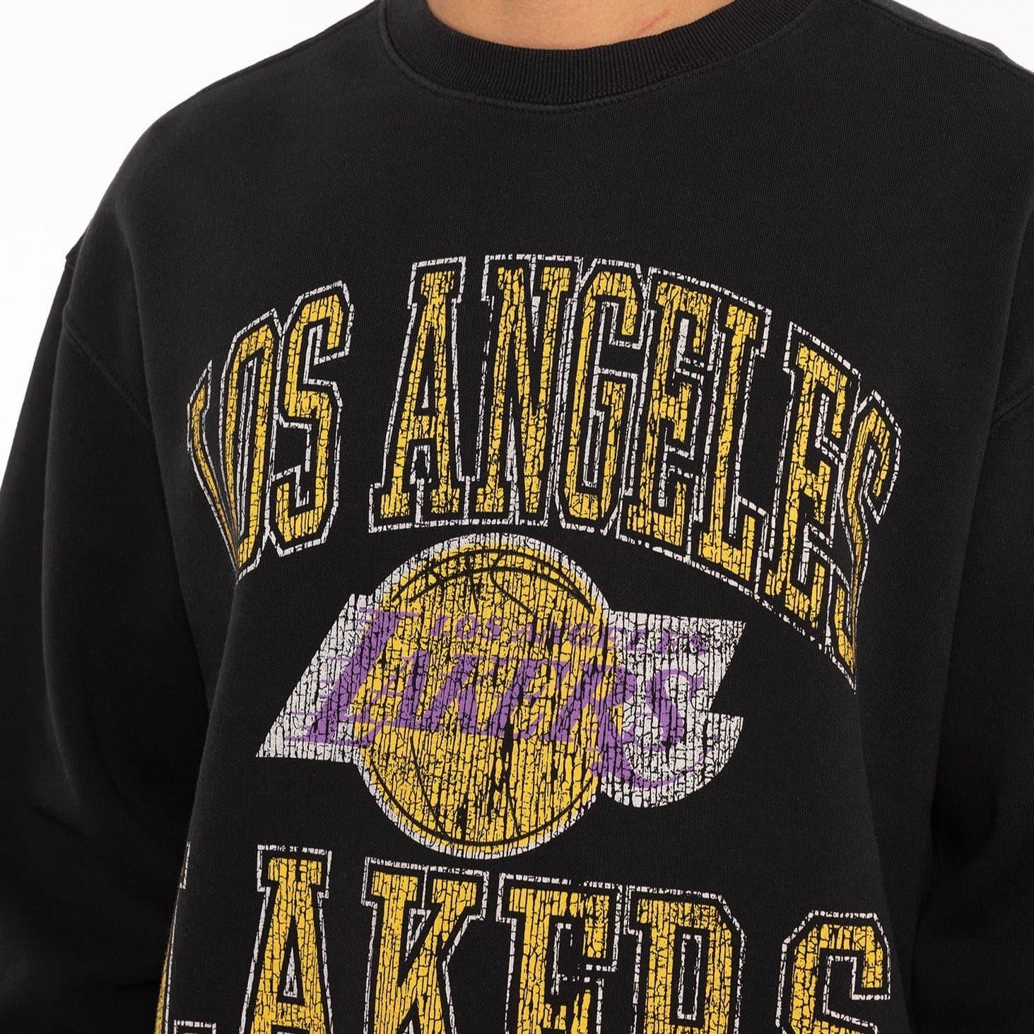 Mitchell And Ness Jumpers Los Angeles Lakers Mitchell & Ness NBA Ivy Arch Vintage Crew Jumper - Faded Black