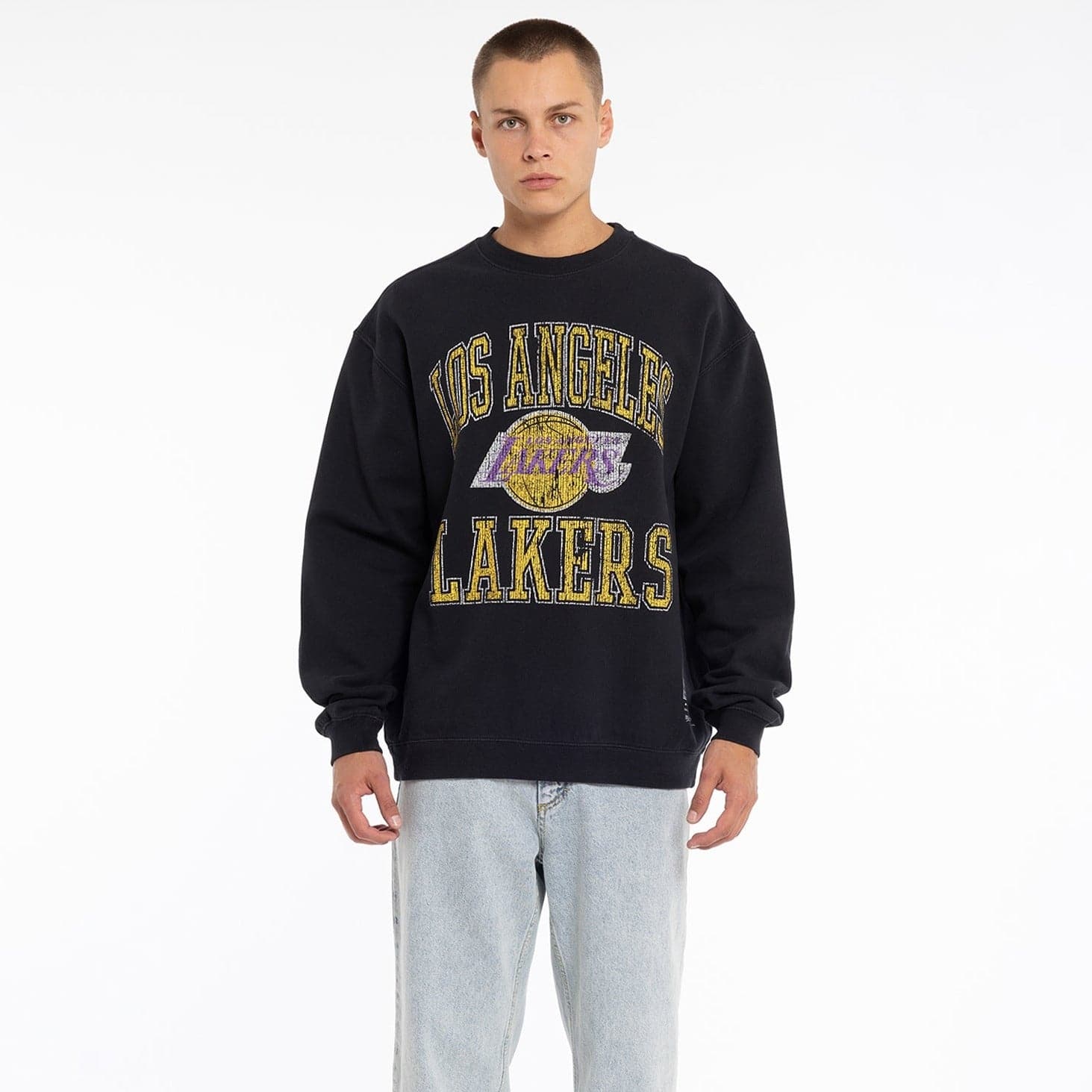 Mitchell And Ness Jumpers Los Angeles Lakers Mitchell & Ness NBA Ivy Arch Vintage Crew Jumper - Faded Black