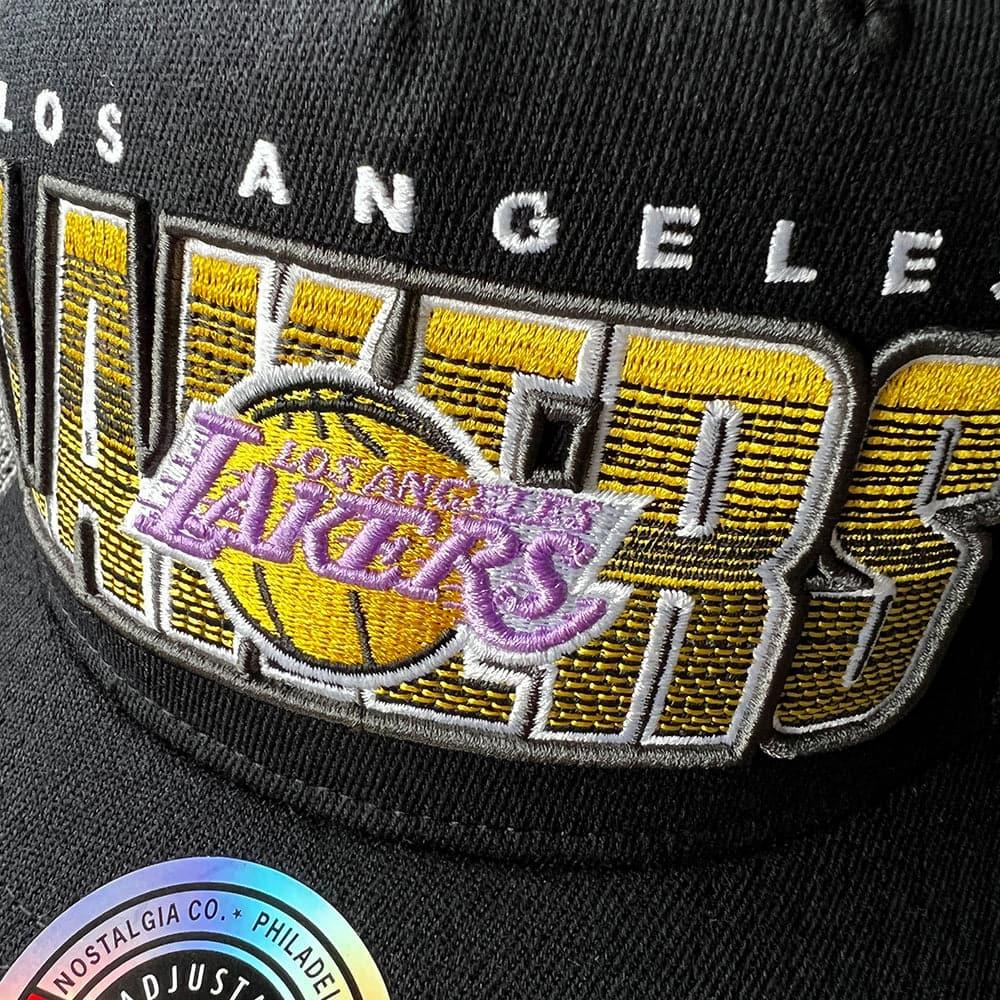 Mitchell And Ness Caps Los Angeles Lakers Mitchell & Ness NBA Linear Classic Red Snapback Hat - Black