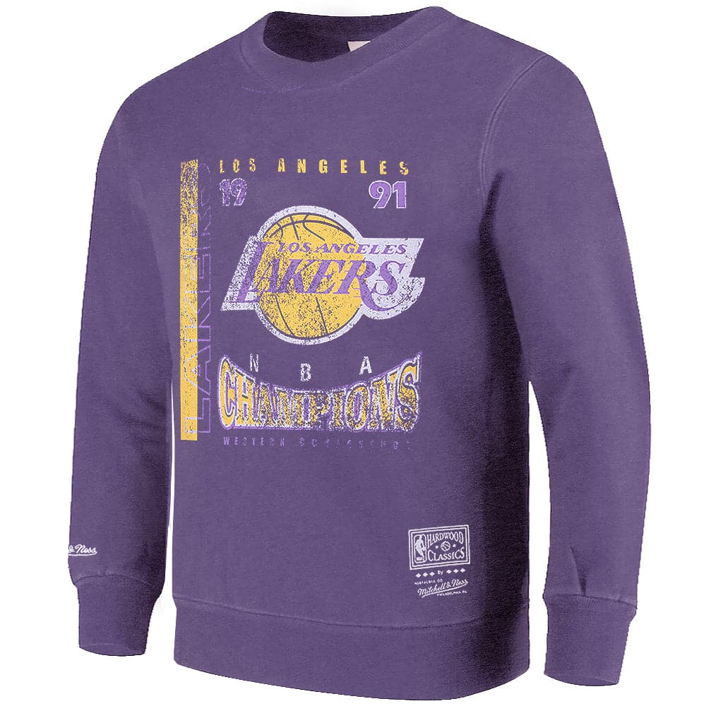 Mitchell And Ness Jumpers Los Angeles Lakers Mitchell & Ness NBA Road To Victory Vintage Crew Jumper - Faded Purple