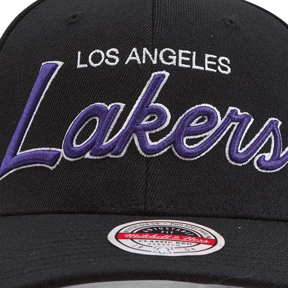 Mitchell And Ness Caps Los Angeles Lakers Mitchell & Ness NBA Script 2.0 Classic Red Snapback Hat - Black
