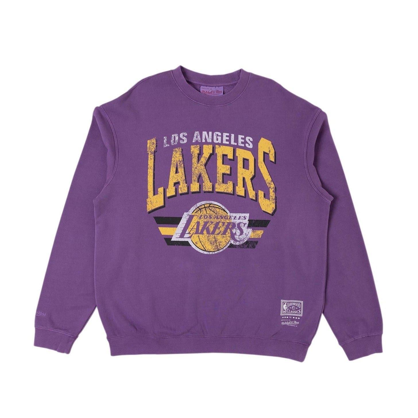 Mitchell And Ness Jumpers Los Angeles Lakers Mitchell & Ness NBA Stadium Logo Vintage Crew Jumper - Faded Purple