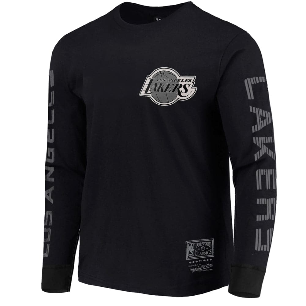Mitchell And Ness T-Shirts Los Angeles Lakers Mitchell & Ness NBA Tonal Outline Heavyweight Long Sleeve T-Shirt - Black