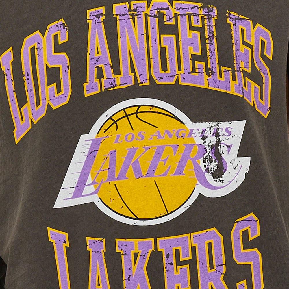 Mitchell And Ness T-Shirts Los Angeles Lakers Mitchell & Ness NBA Vintage Crest Logo Muscle T-Shirt - Black