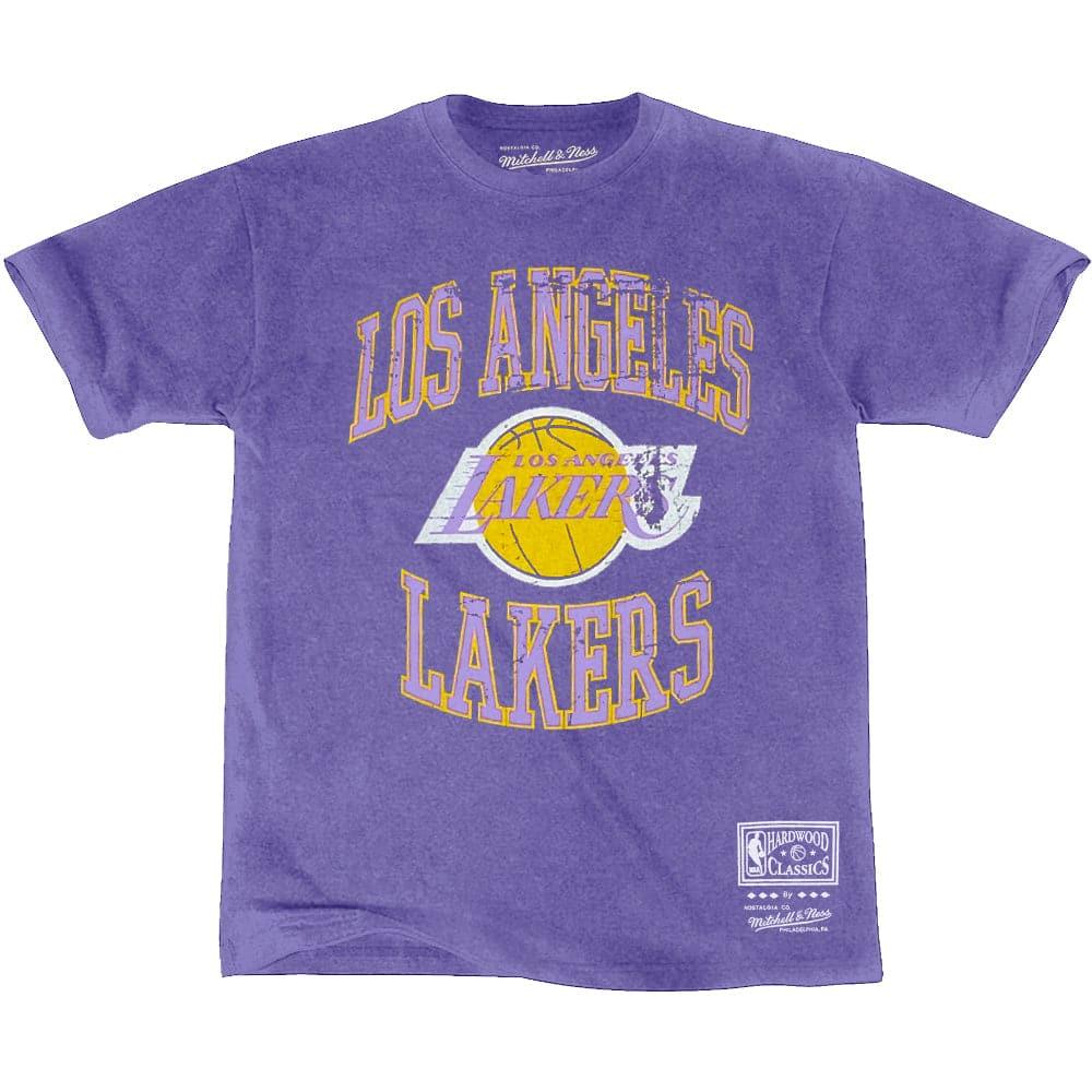 Mitchell And Ness T-Shirts Los Angeles Lakers Mitchell & Ness NBA Vintage Crest Logo T-Shirt - Faded Purple