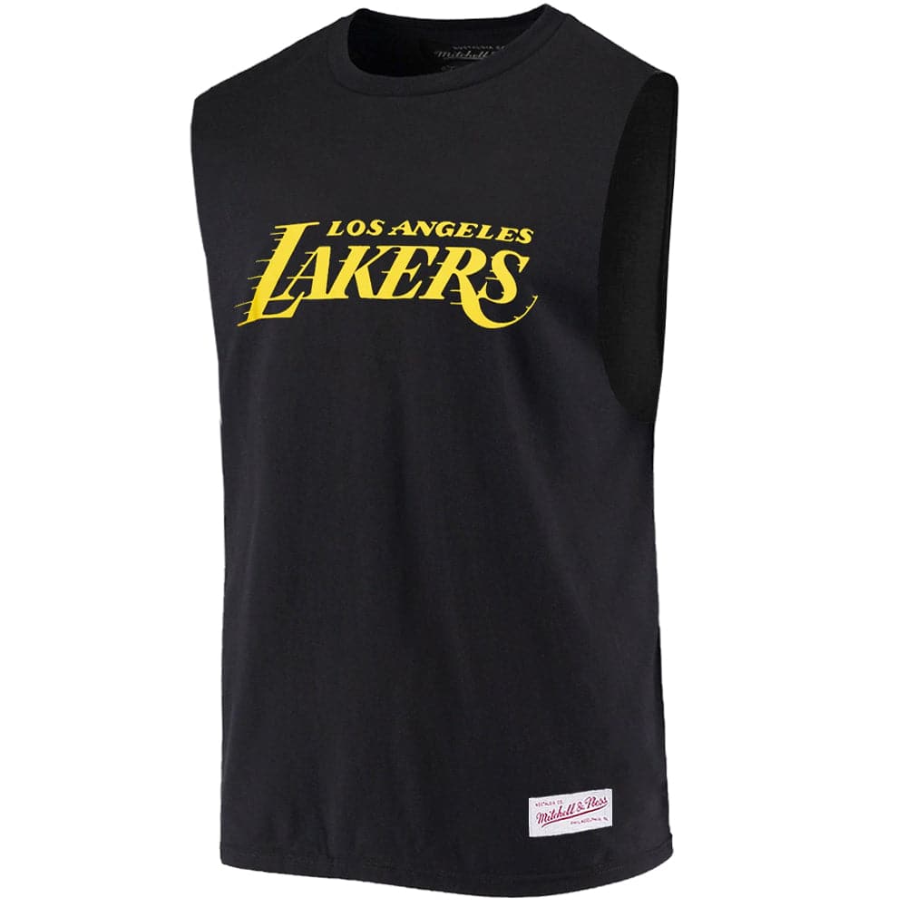 Mitchell And Ness T-Shirts Los Angeles Lakers Mitchell & Ness NBA Wordmark Script Sleeveless Muscle T-Shirt - Black