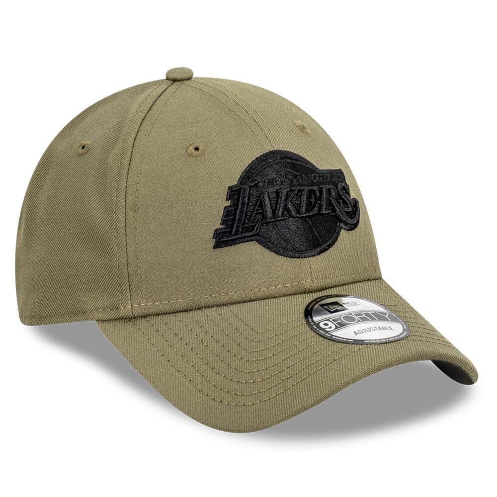 New Era Caps Los Angeles Lakers New Era NBA Black Tonal 9FORTY Snapback Curve Hat - Olive