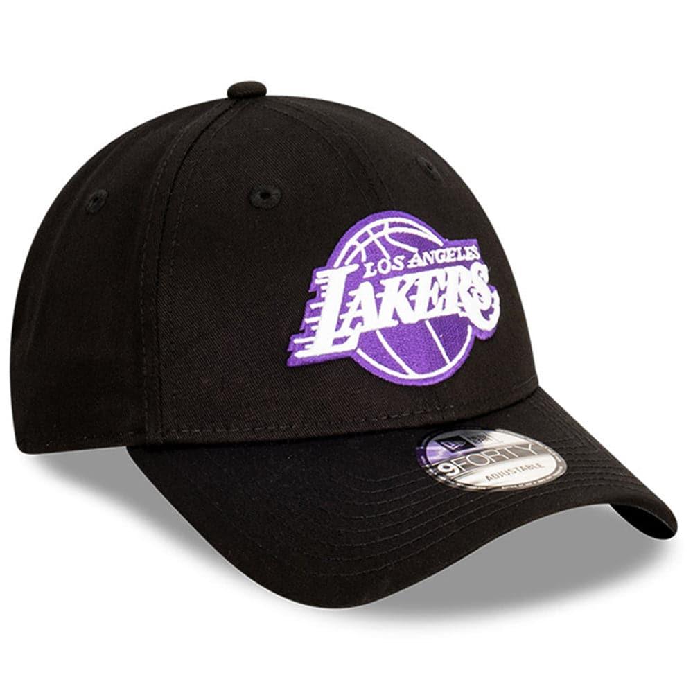 New Era Caps Los Angeles Lakers New Era NBA Team Stripes 9FORTY Cloth Strap Curve Hat - Black
