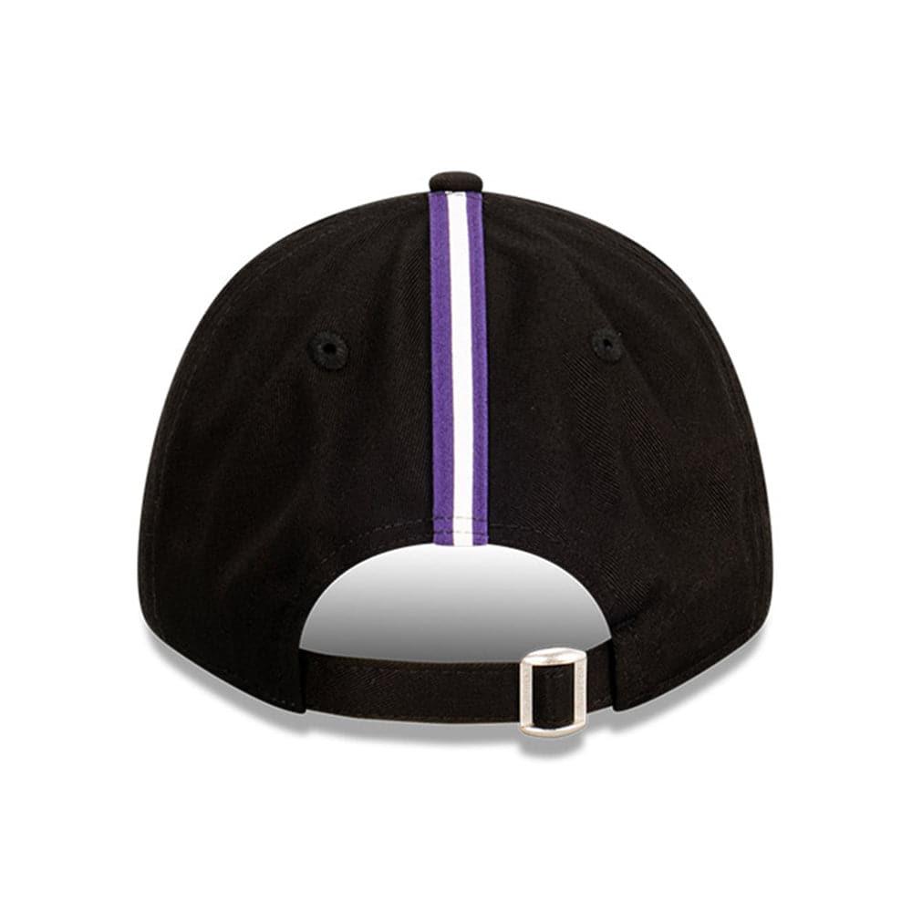 New Era Caps Los Angeles Lakers New Era NBA Team Stripes 9FORTY Cloth Strap Curve Hat - Black