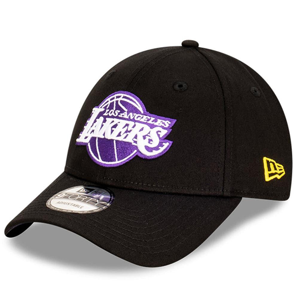 New Era Caps Los Angeles Lakers New Era NBA Team Stripes 9FORTY Cloth Strap Curve Hat - Black