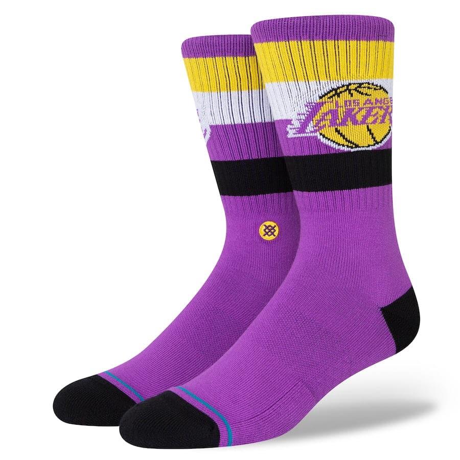 Stance Socks Large (9-12 US) Los Angeles Lakers Stance NBA Stripe Crew Socks - Purple