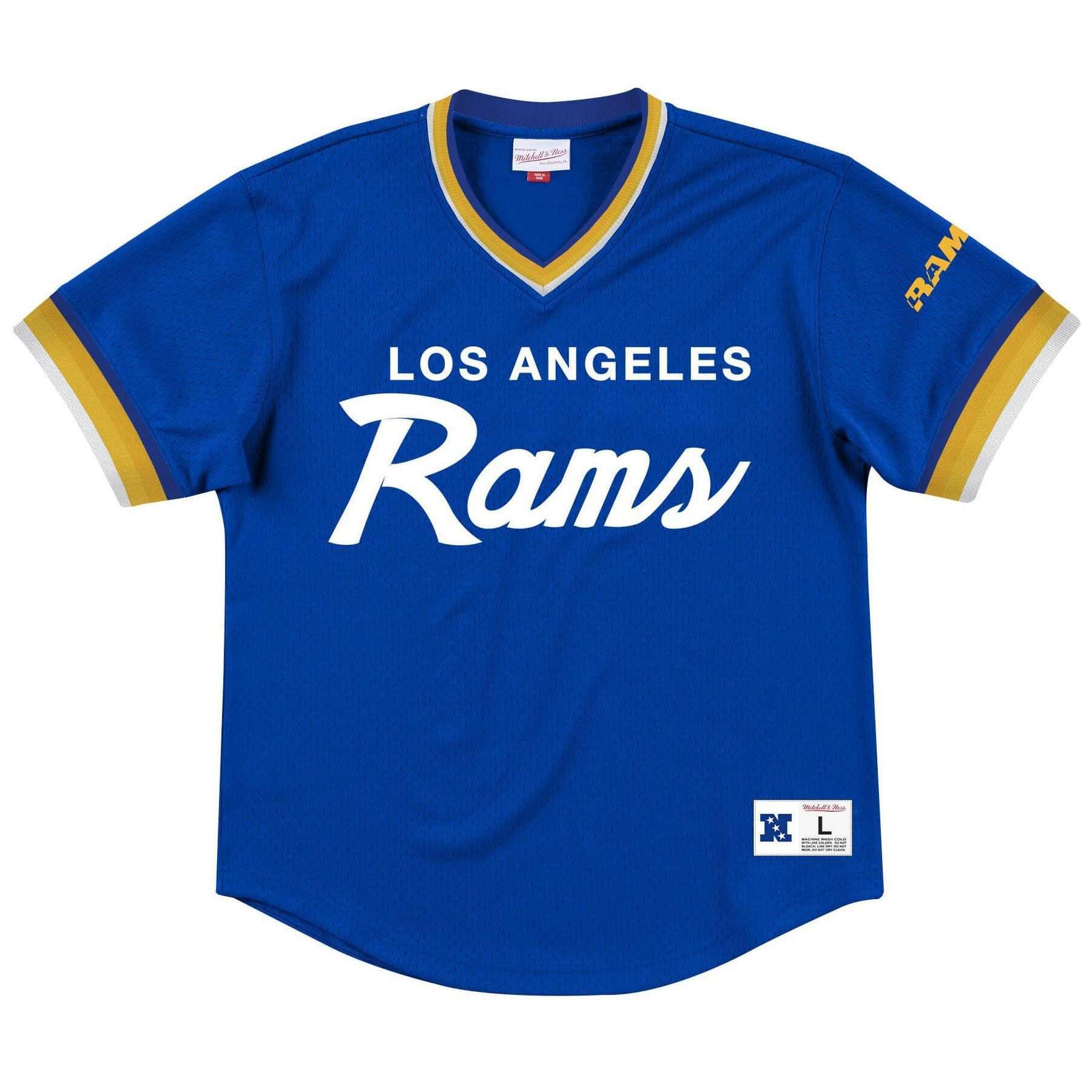 Mitchell And Ness T-Shirts Los Angeles Rams Mitchell & Ness NFL Special Script Mesh V-Neck - Blue