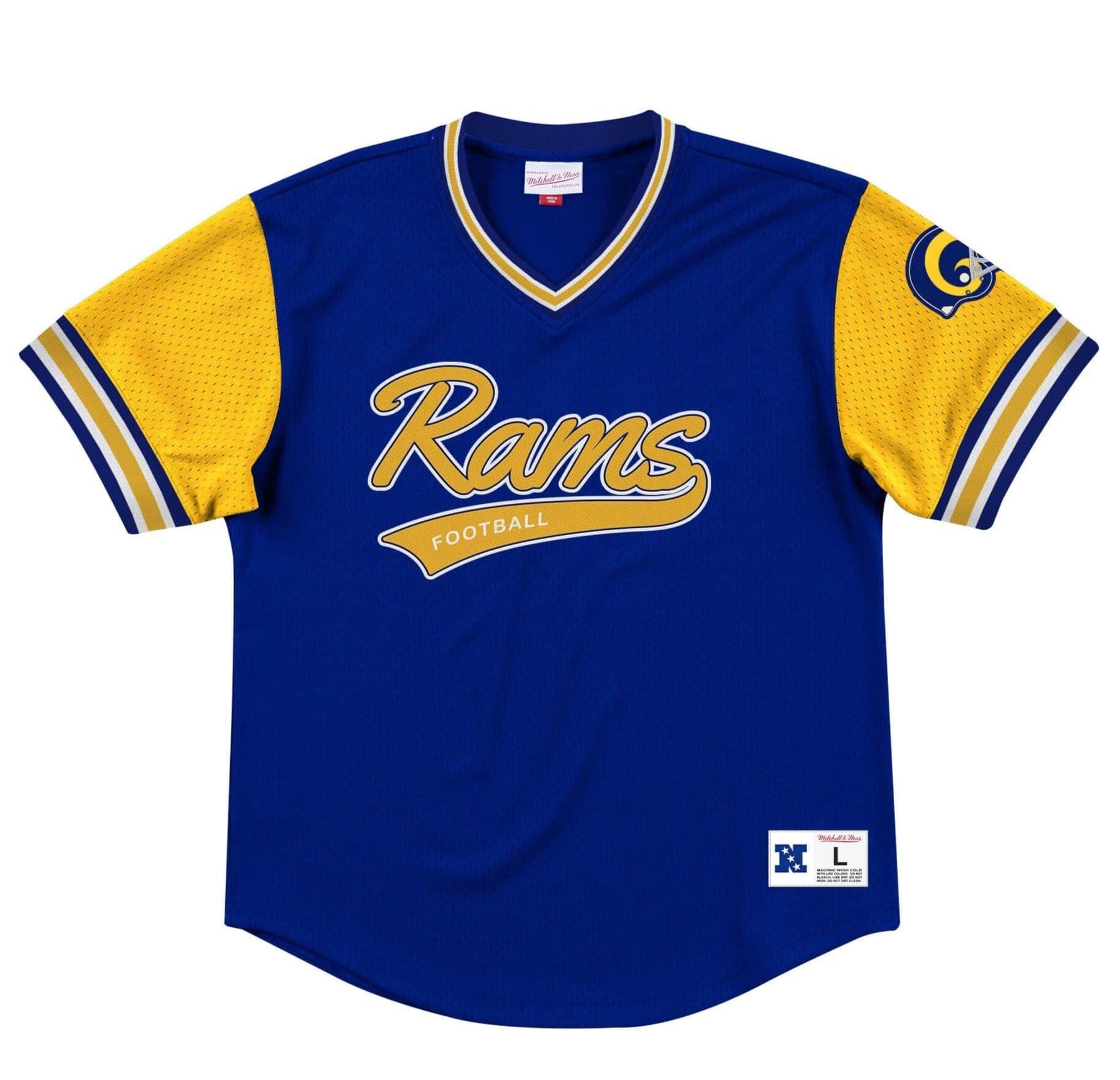 Mitchell And Ness T-Shirts Los Angeles Rams Mitchell & Ness NFL Top Prospect Mesh V- Neck - Blue