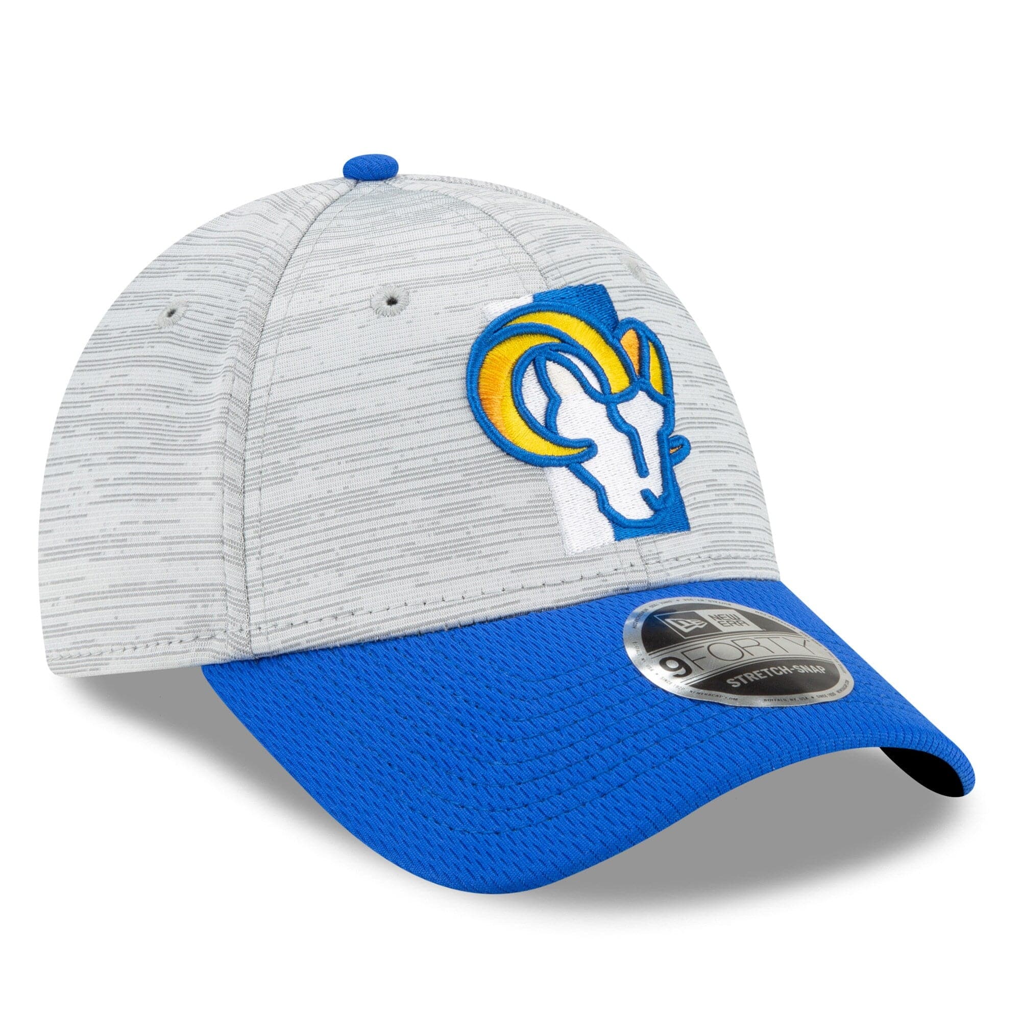 New Era Caps Los Angeles Rams New Era NFL 2021 Training Camp 9FORTY Curve Stretch Snapback Hat - Grey