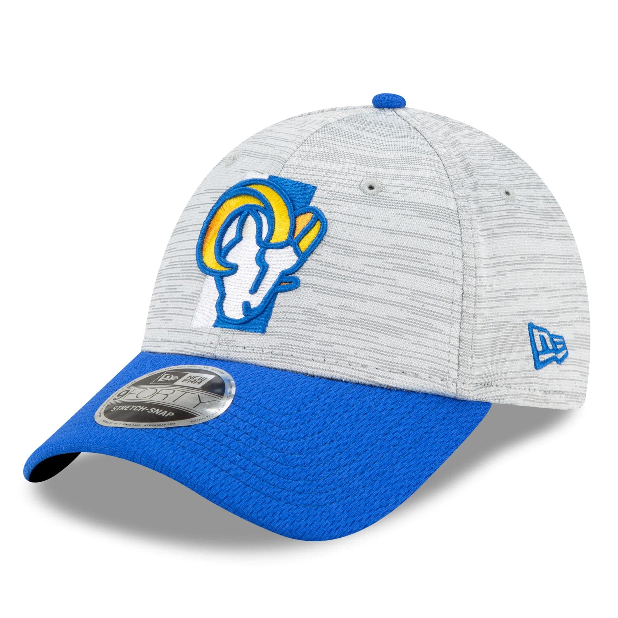 New Era Caps Los Angeles Rams New Era NFL 2021 Training Camp 9FORTY Curve Stretch Snapback Hat - Grey