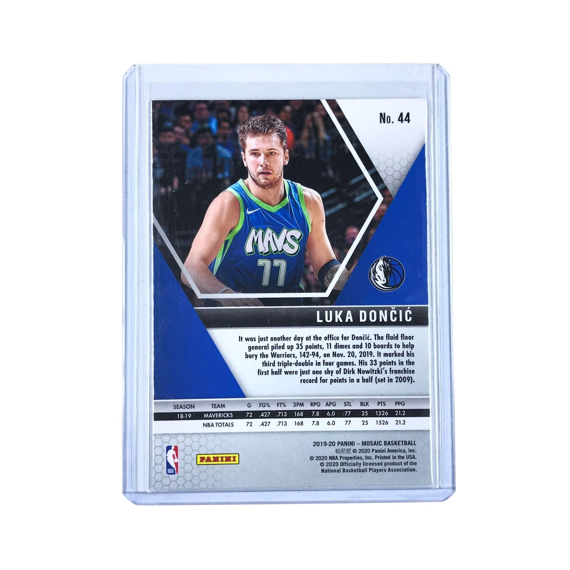Panini Cards Luka Doncic Dallas Mavericks 2019-20 Panini Mosaic NBA Base 44 Card