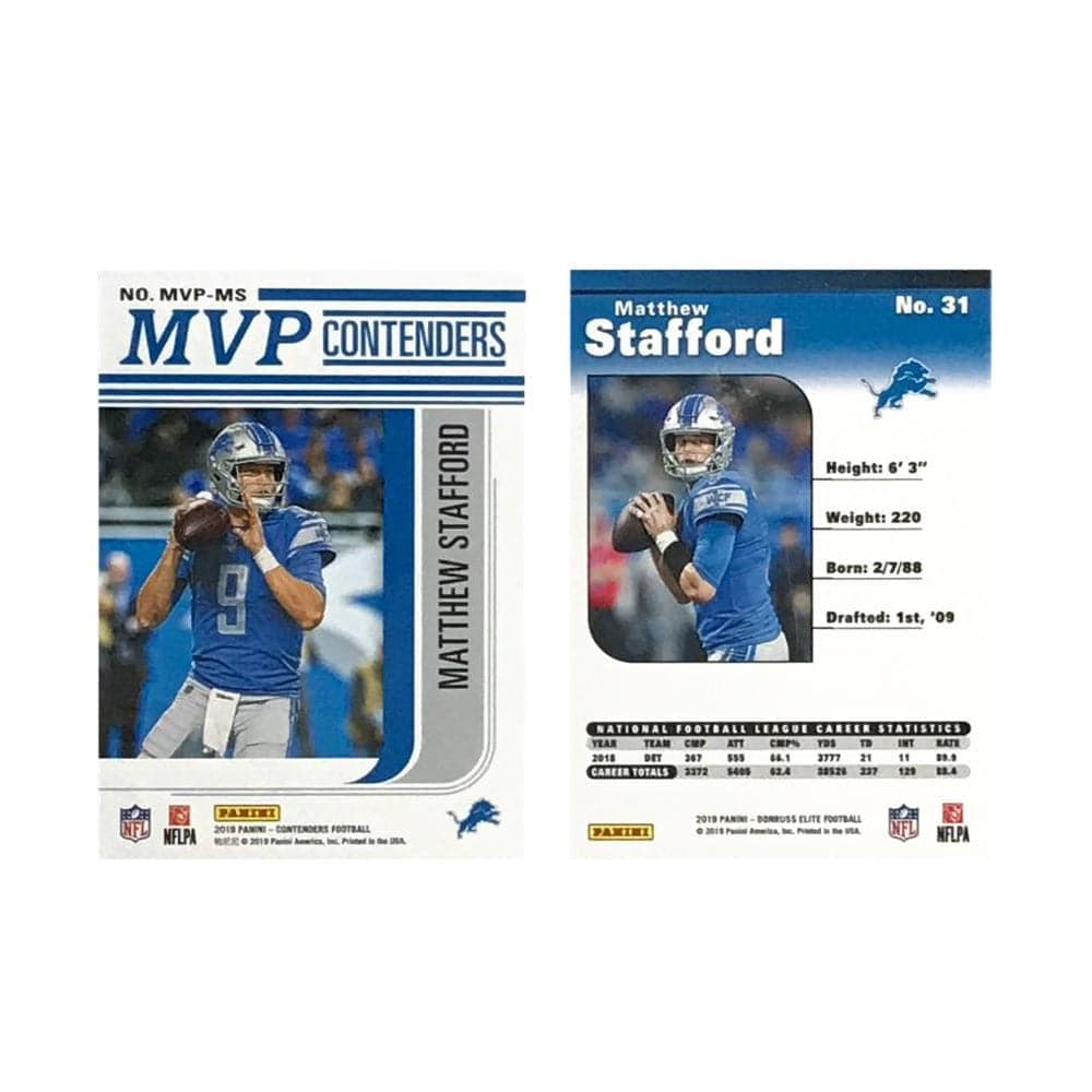 Panini Cards Matthew Stafford Detroit Lions 2019 Panini NFL 2 Insert Card Set