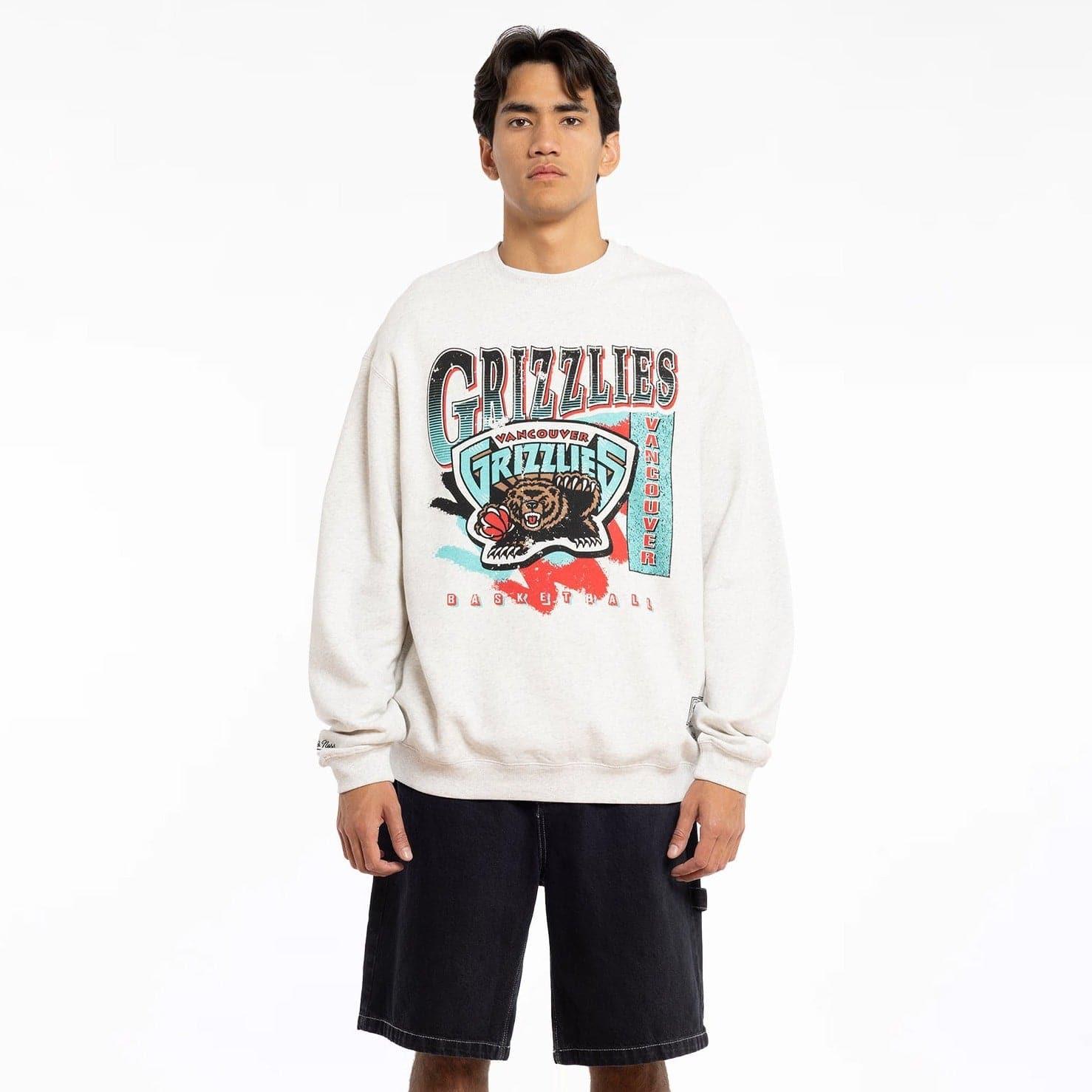 Mitchell And Ness Jumpers Memphis Grizzlies Mitchell & Ness NBA Paint Brush Crew Jumper - Silver Marle