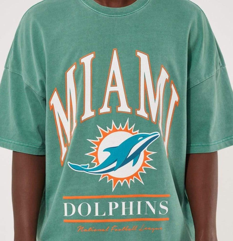 Majestic Athletic T-Shirts Miami Dolphins Majestic NFL Vintage Arch Oversized T-Shirt - Faded Teal