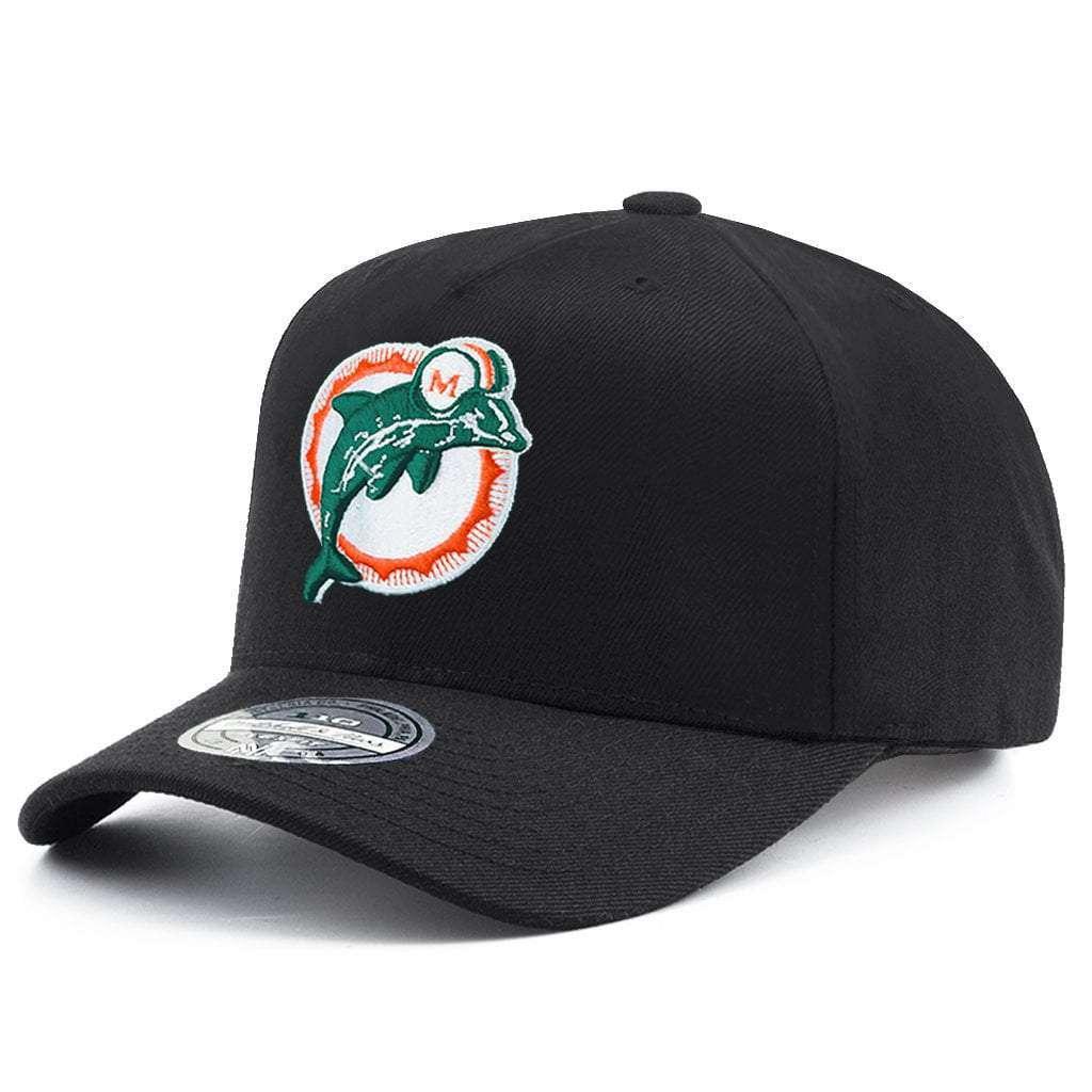 Mitchell And Ness Caps Miami Dolphins Mitchell & Ness NFL 110 Throwback Logo Snapback Hat - Black