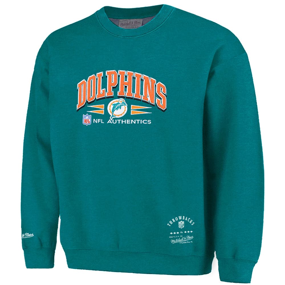 Mitchell And Ness Jumpers Miami Dolphins Mitchell & Ness NFL Authentics Vintage Crew Jumper - Teal