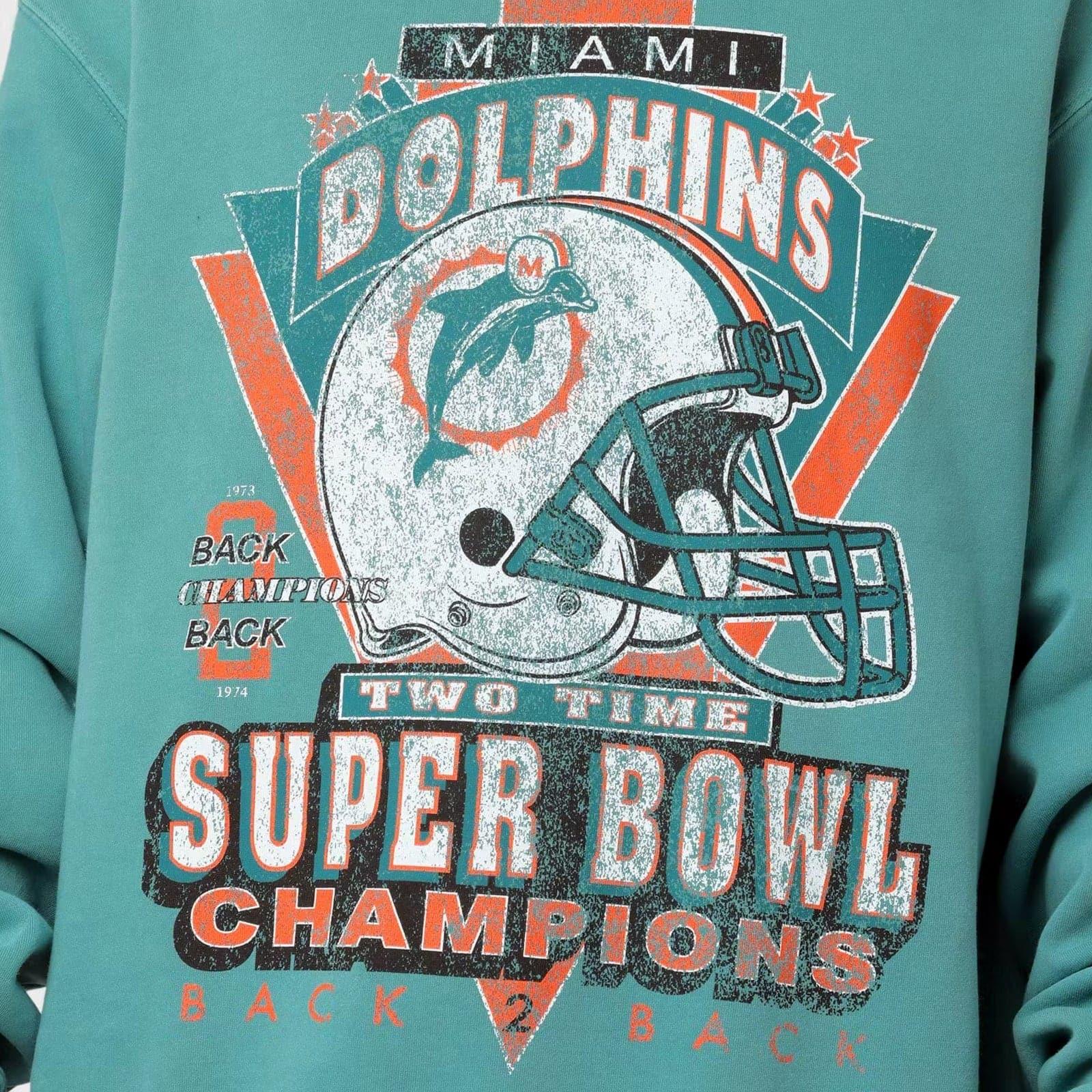 Mitchell And Ness Jumpers Miami Dolphins Mitchell & Ness NFL Back 2 Back Champs Vintage Crew Jumper - Faded Teal