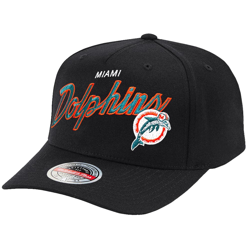 Mitchell And Ness Caps Miami Dolphins Mitchell & Ness NFL Logo Script Classic Red Snapback Hat - Black