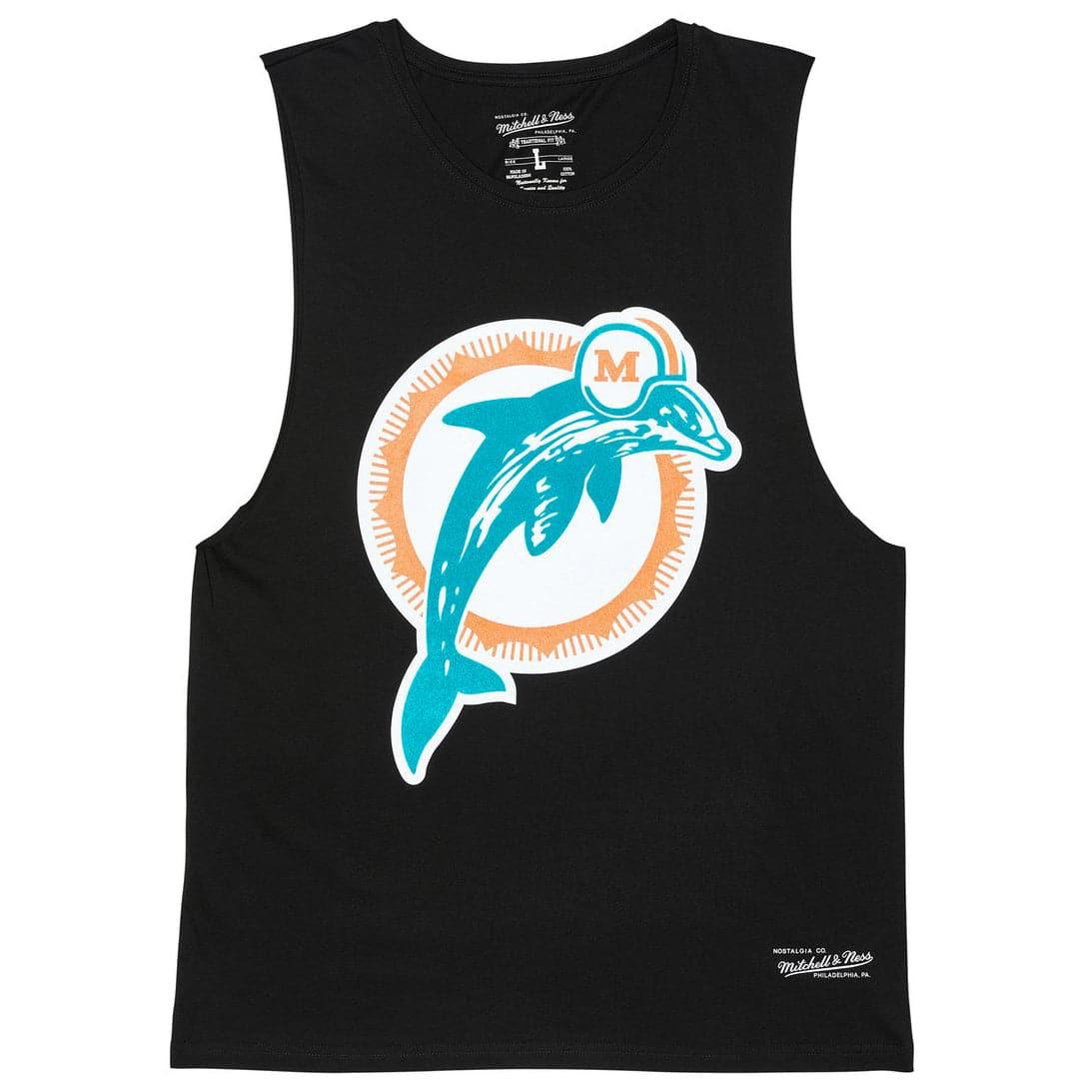 Mitchell And Ness T-Shirts Miami Dolphins Mitchell & Ness NFL Retro Logo Sleeveless Muscle T-Shirt - Black