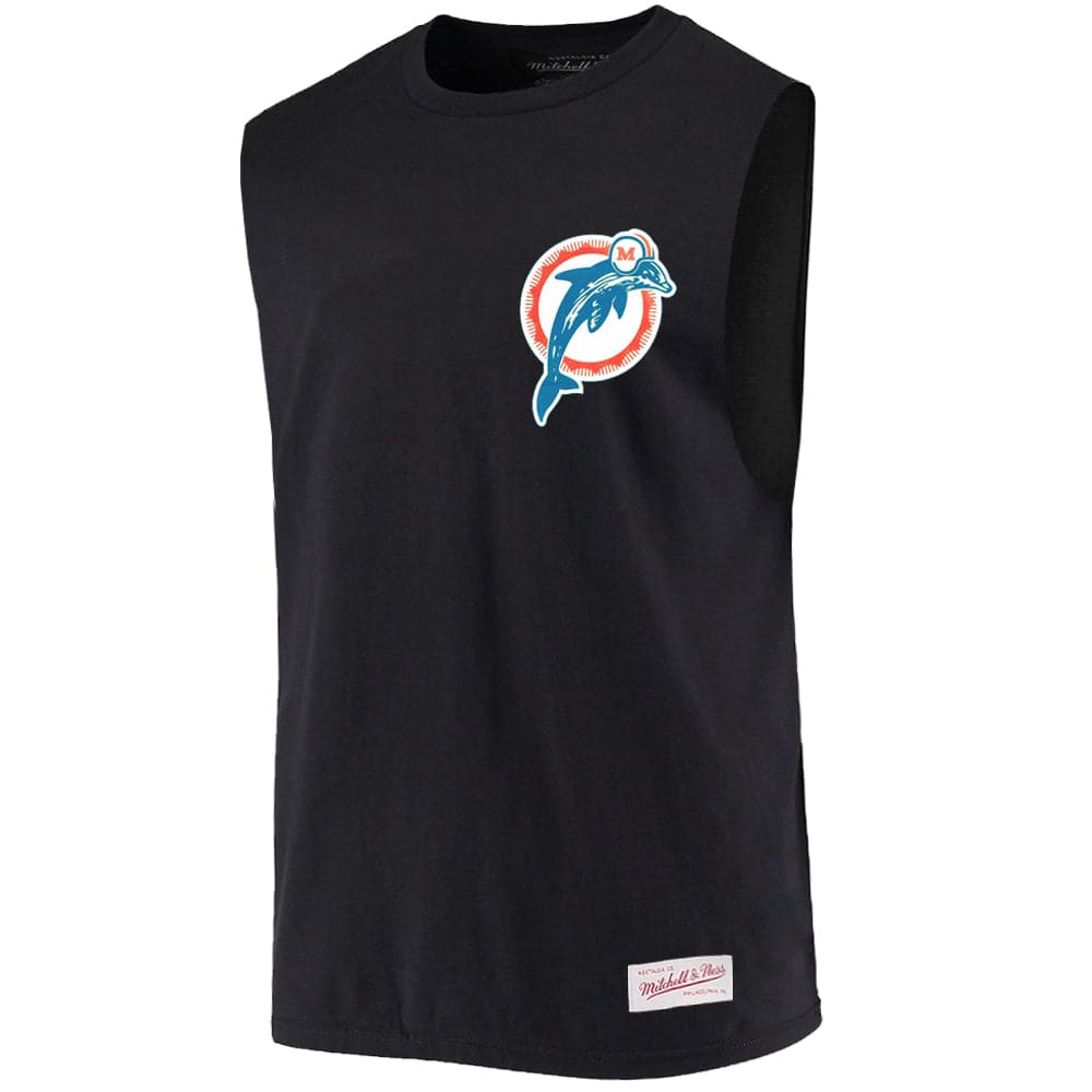Mitchell And Ness T-Shirts Miami Dolphins Mitchell & Ness NFL Retro Repeat Muscle T-Shirt - Black