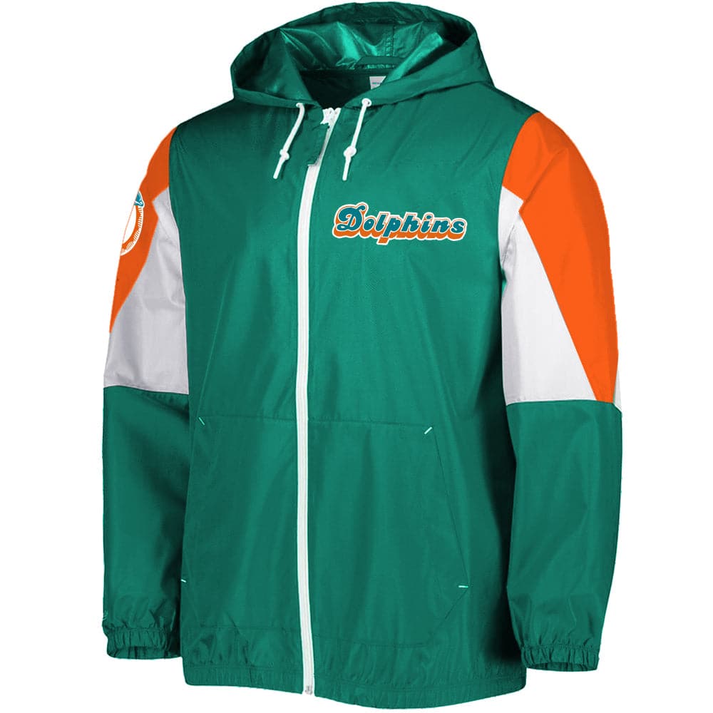 Mitchell And Ness Jackets Miami Dolphins Mitchell & Ness NFL Throw It Back Windbreaker Jacket - Teal