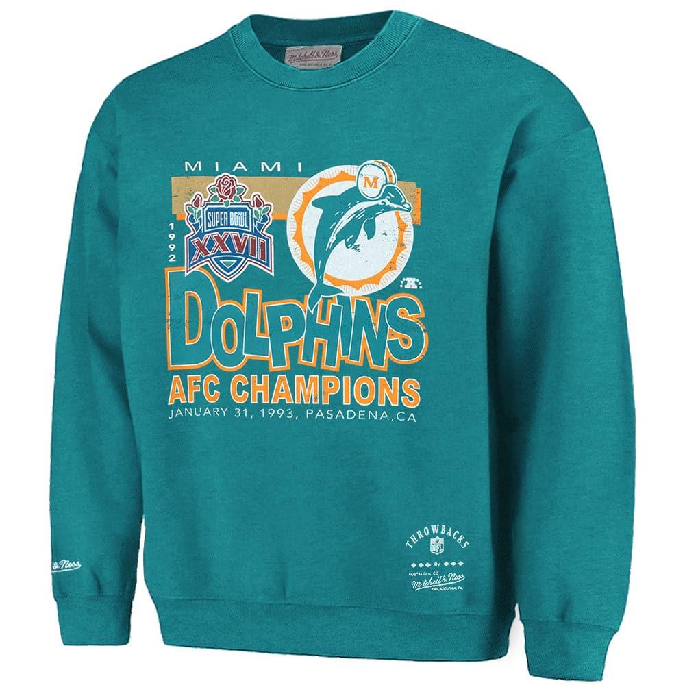 Mitchell And Ness Jumpers Miami Dolphins Mitchell & Ness NFL Throwback Champs Vintage Crew Jumper - Faded Teal