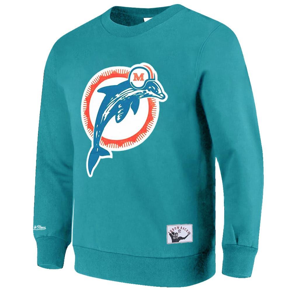 Mitchell And Ness Jumpers Miami Dolphins Mitchell & Ness NFL Throwback Logo Crew Jumper - Aqua