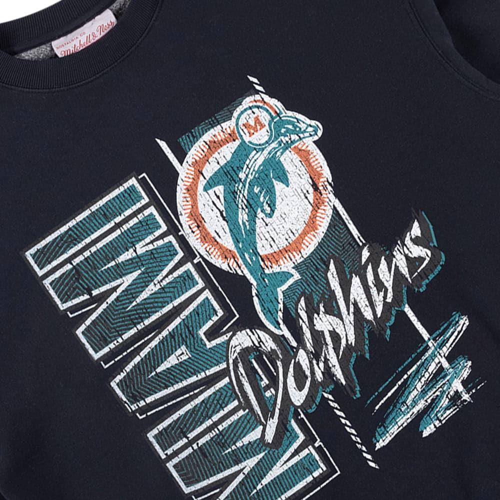 Mitchell And Ness Jumpers Miami Dolphins Mitchell & Ness NFL Zig Zag Vintage Crew Jumper - Faded Black