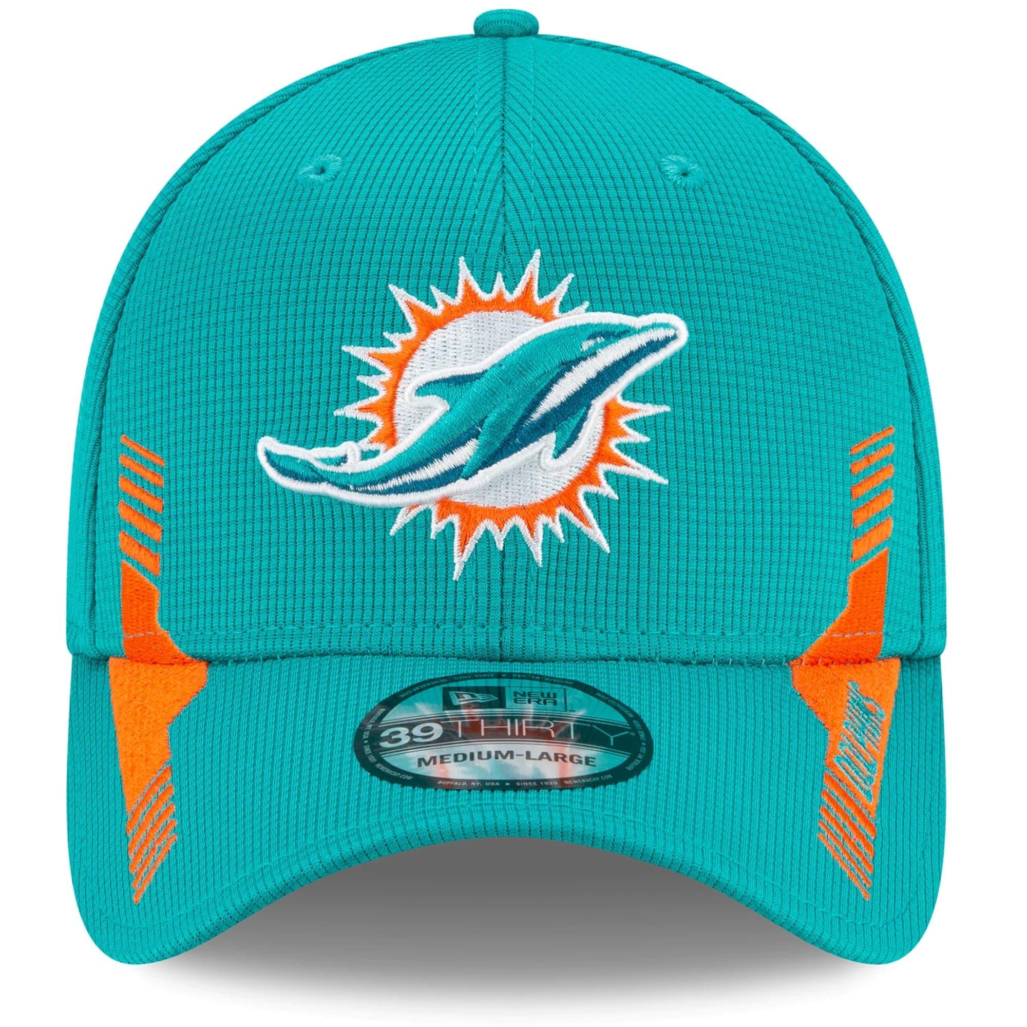 New Era Caps Miami Dolphins New Era NFL 2021 Sideline Home 39THIRTY Flex Fit Hat - Turquoise