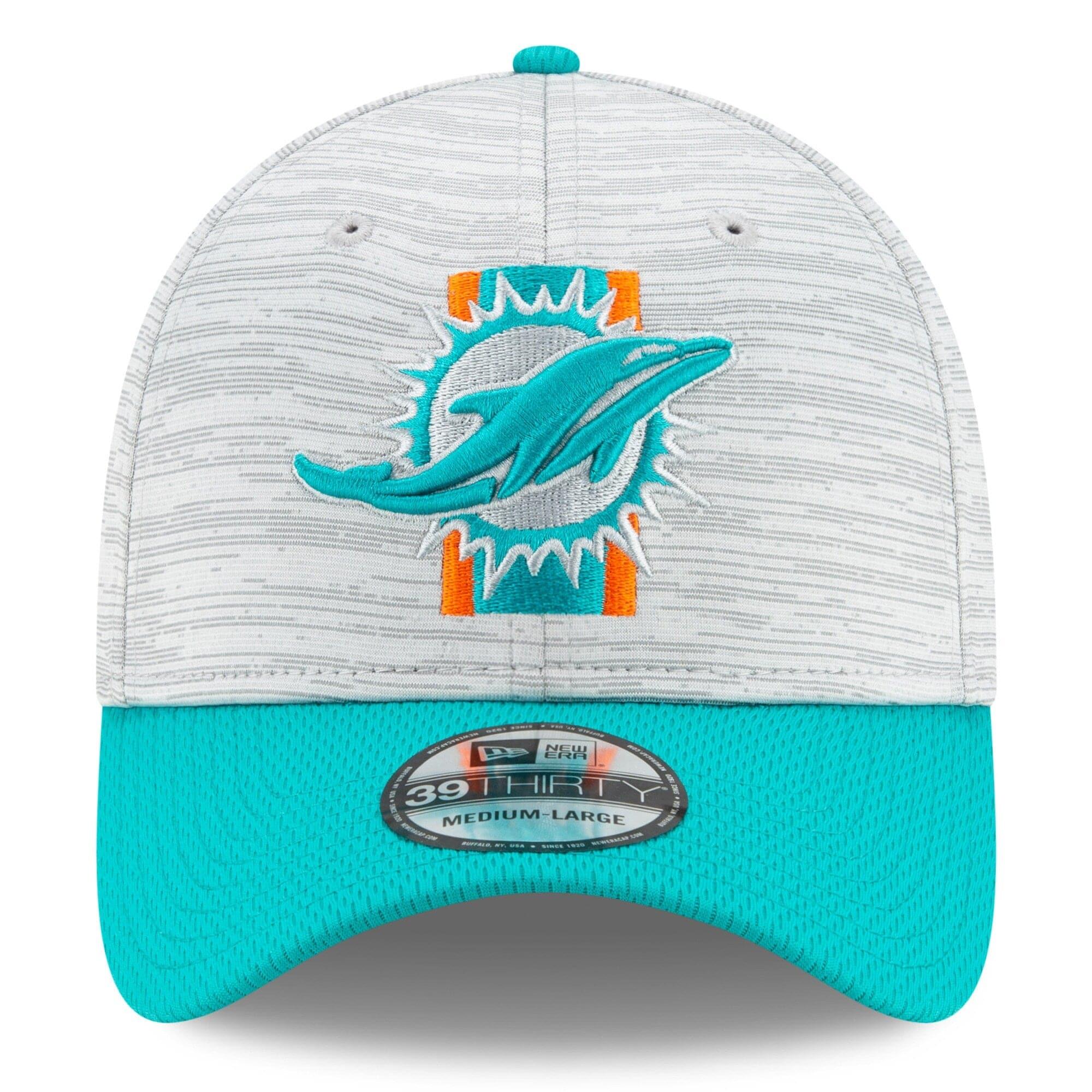New Era Caps Miami Dolphins New Era NFL 2021 Training Camp 39THIRTY Flex Fit Curve Hat - Grey