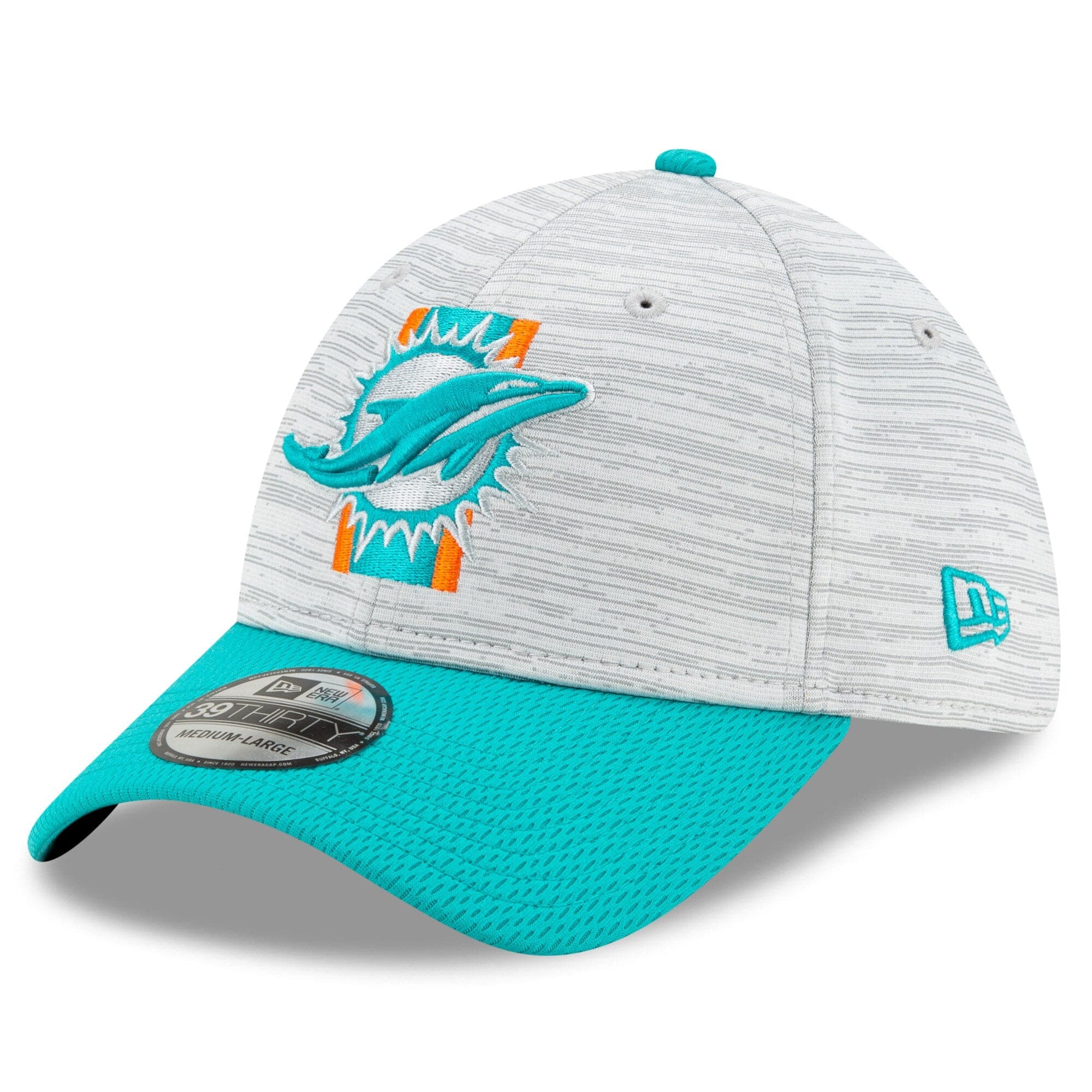 New Era Caps Miami Dolphins New Era NFL 2021 Training Camp 39THIRTY Flex Fit Curve Hat - Grey