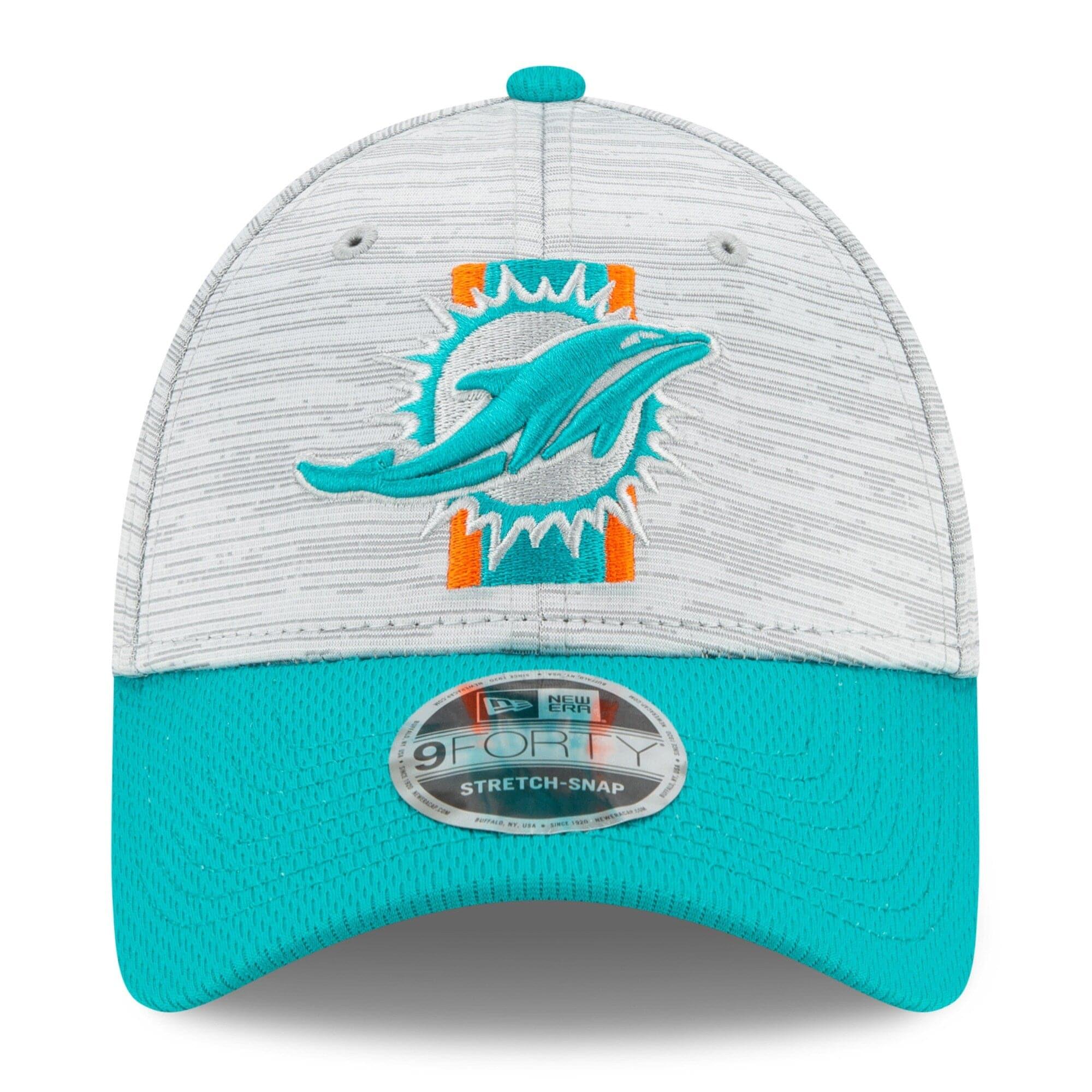New Era Caps Miami Dolphins New Era NFL 2021 Training Camp 9FORTY Curve Stretch Snapback Hat - Grey