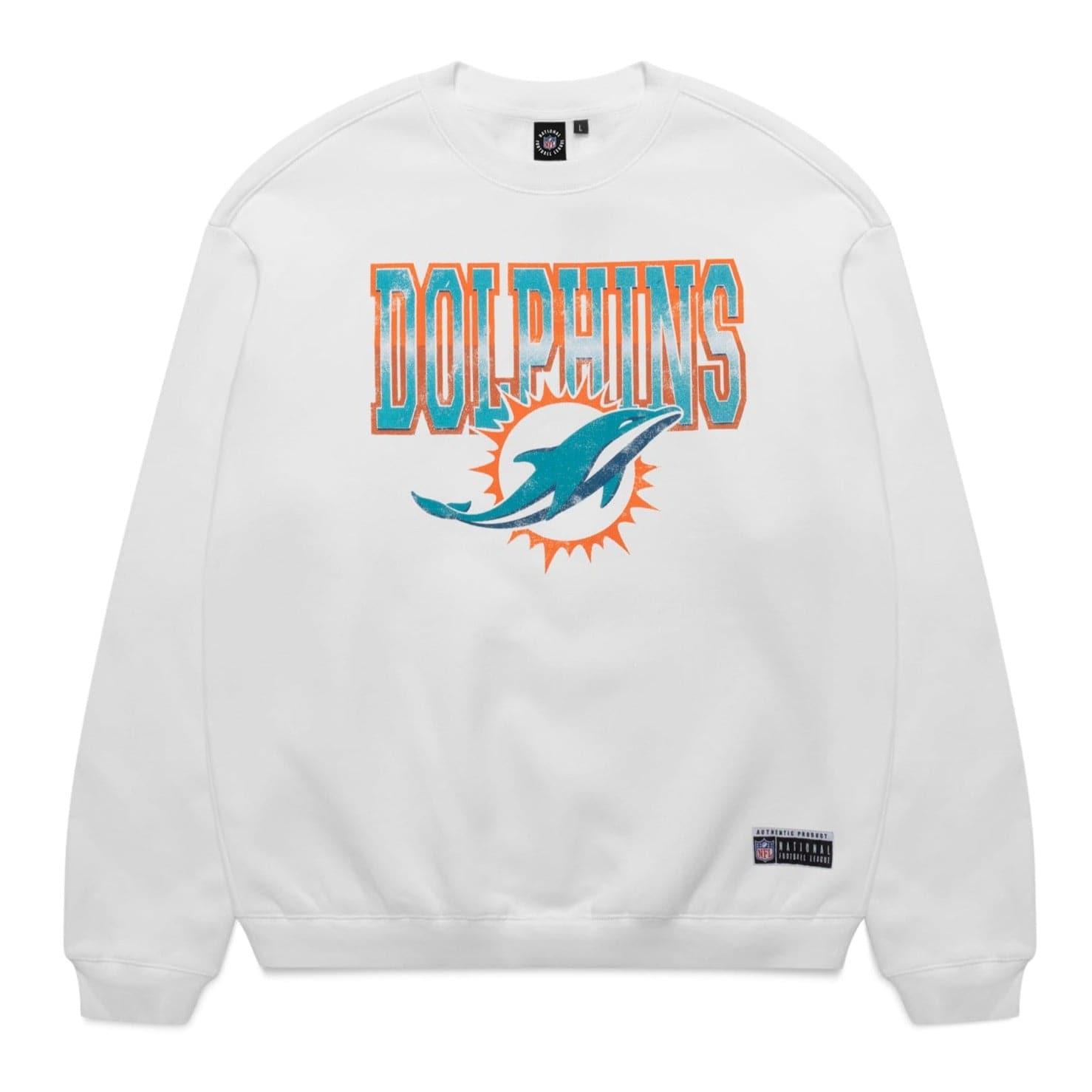 Majestic Athletic Jumpers Miami Dolphins NFL Collegiate Fade Vintage Crew Jumper - Vintage White