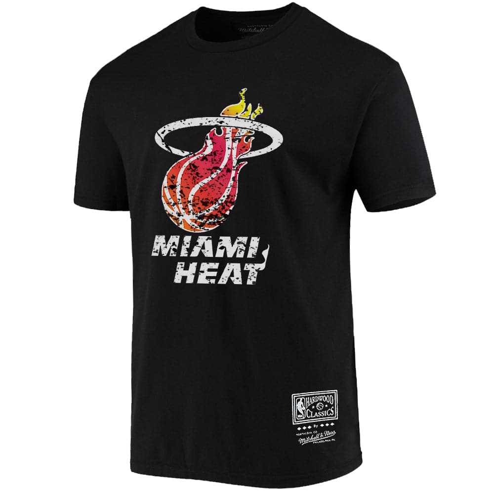 Mitchell And Ness T-Shirts Miami Heat Mitchell & Ness NBA HWC Distressed Logo T-Shirt - Black