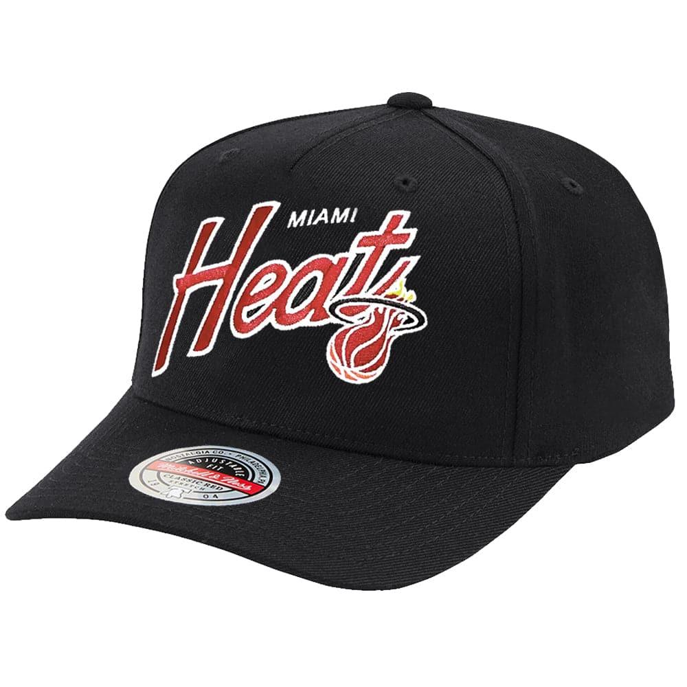 Mitchell And Ness Caps Miami Heat Mitchell & Ness NBA Logo Script Classic Red Snapback Hat - Black