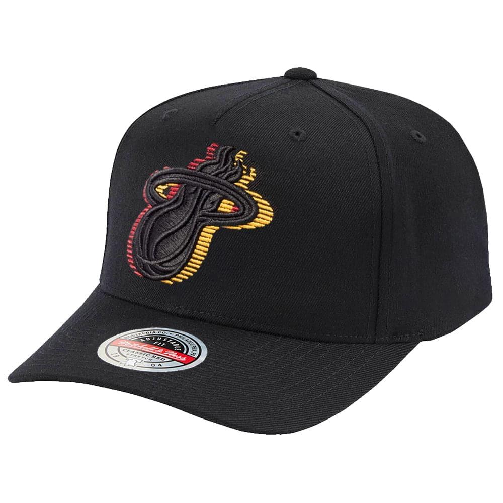 Mitchell And Ness Caps Miami Heat Mitchell & Ness NBA Triple Slice Classic Red Curve Snapback Hat - Black