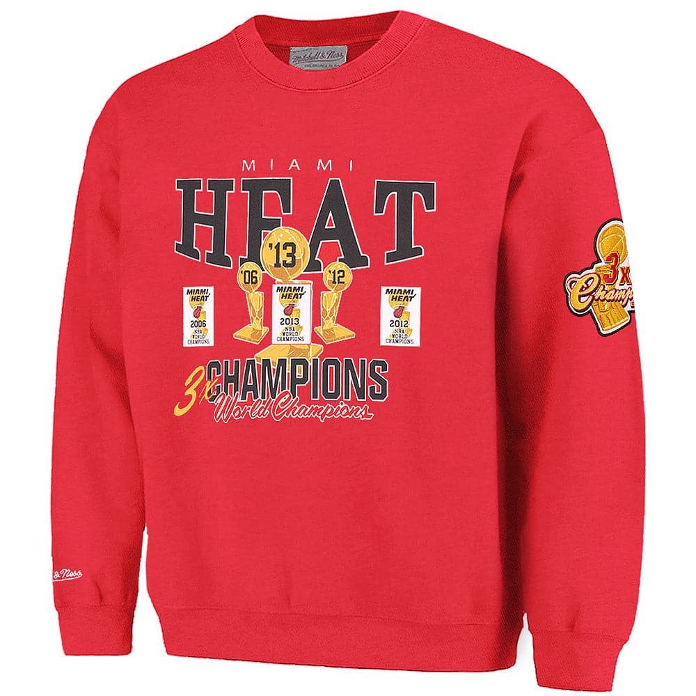 Mitchell And Ness Jumpers Miami Heat Mitchell & Ness NBA World Champs Vintage Crew Jumper - Faded Red