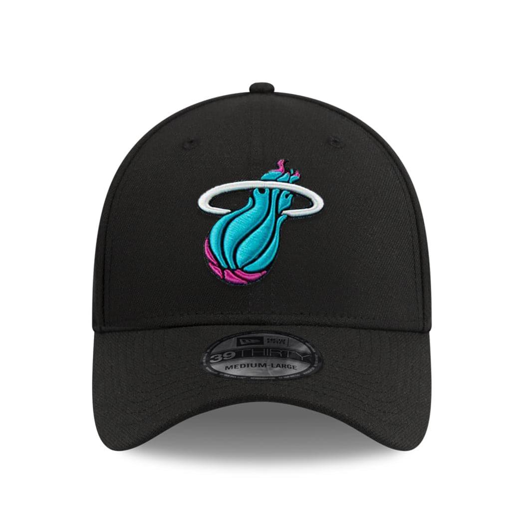 New Era Caps Miami Heat New Era NBA Teal Vice City Logo 39THIRTY Curve Stretch-Fit Hat - Black