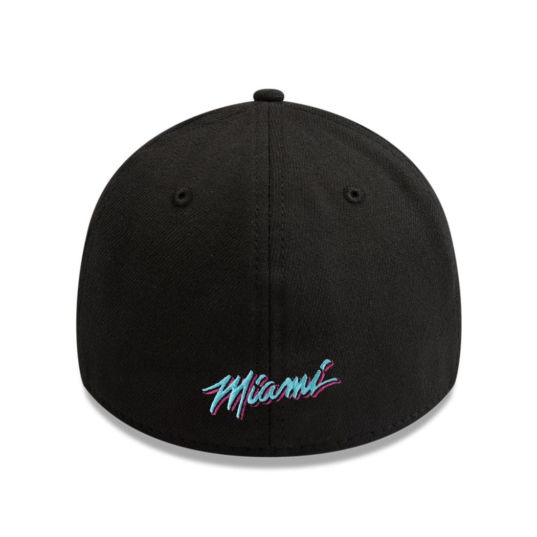 New Era Caps Miami Heat New Era NBA Teal Vice City Logo 39THIRTY Curve Stretch-Fit Hat - Black