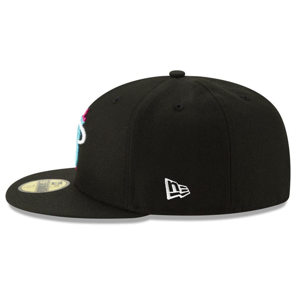 New Era Caps Miami Heat New Era NBA Teal Vice City Logo 59FIFTY Fitted Hat - Black