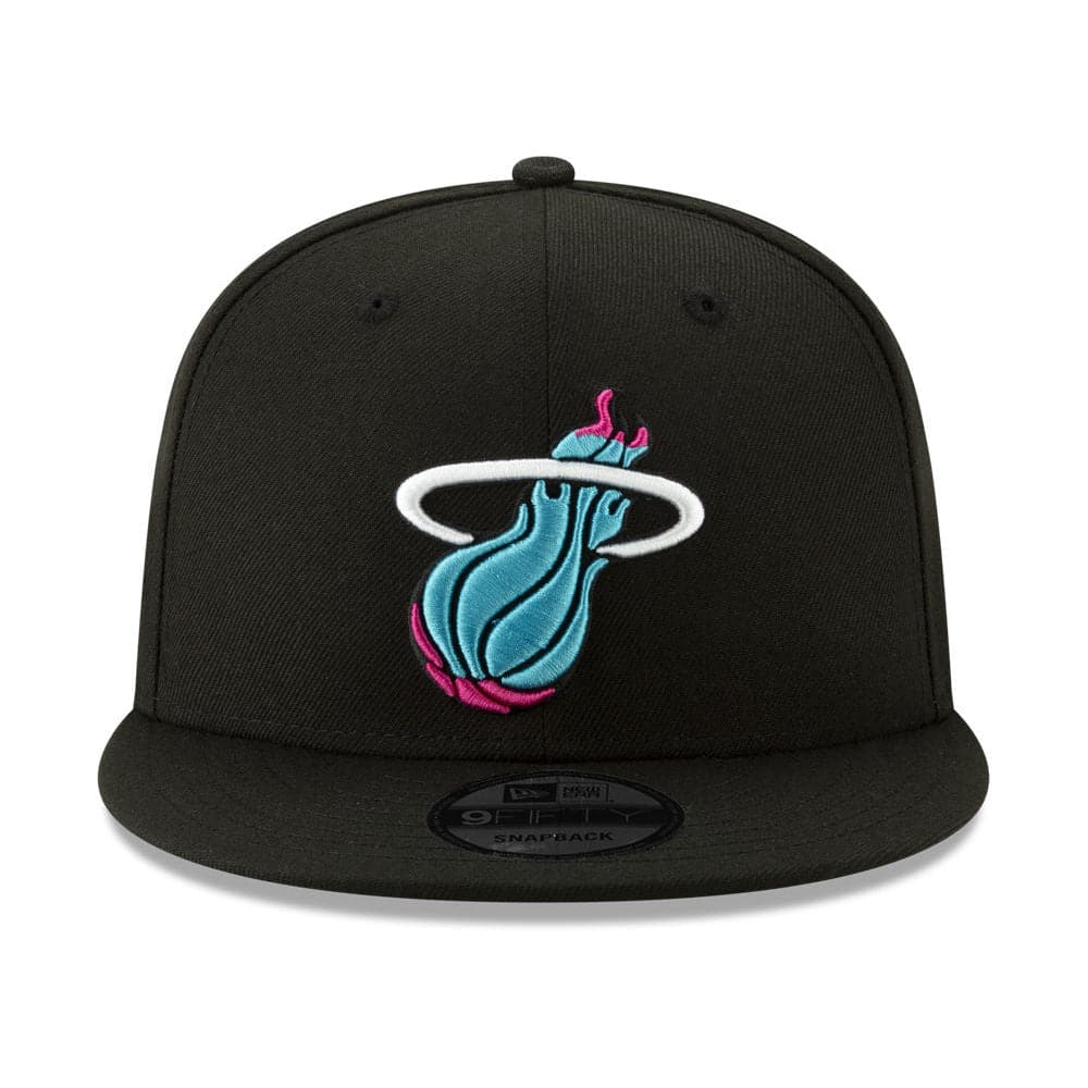 New Era Caps Miami Heat New Era NBA Teal Vice City Logo 9FIFTY Snapback Hat - Black